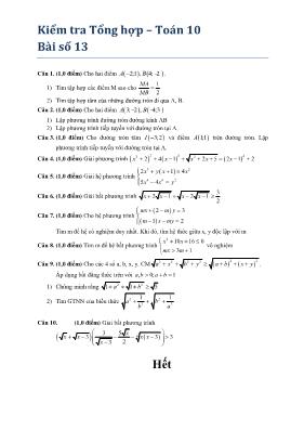 Kiểm tra tổng hợp  Toán 10 - Bài số 13